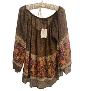 NWT Fei by Anthropologie Off Shoulder Bohemian Floral Blouse Size M
